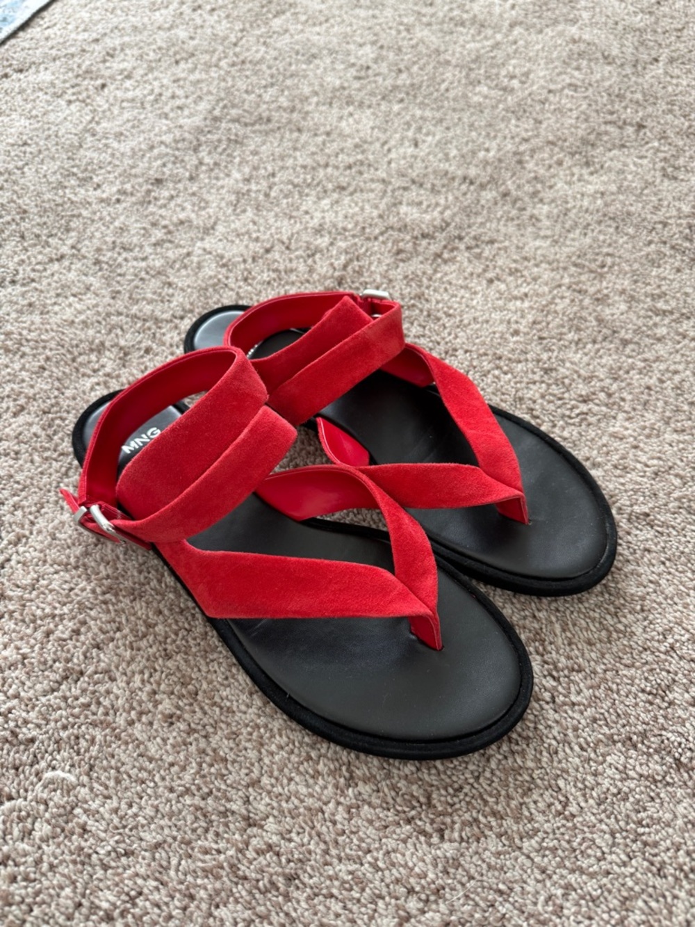 Mango Red Suede Leather Wrap Sandals Size 7.5/38